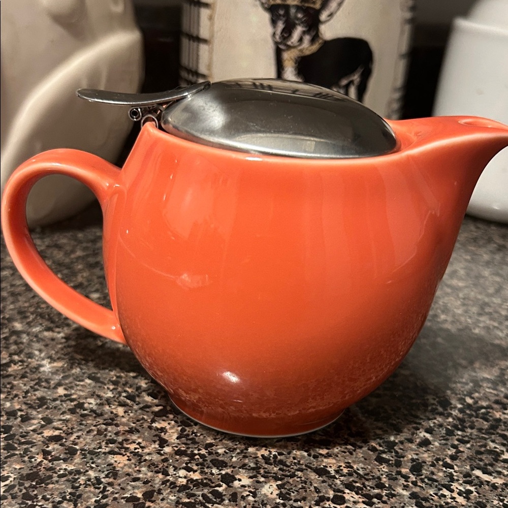 Elegant Orange Teapot with Stainless Steel Lid